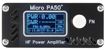 Junterone Black PA50+ (PA50 Plus) 50W 3.5MHz-28.5MHz 1.3Inch OLED Screen Intelligent Shortwave HF Power Amplifier Set SWR Meter Filter
