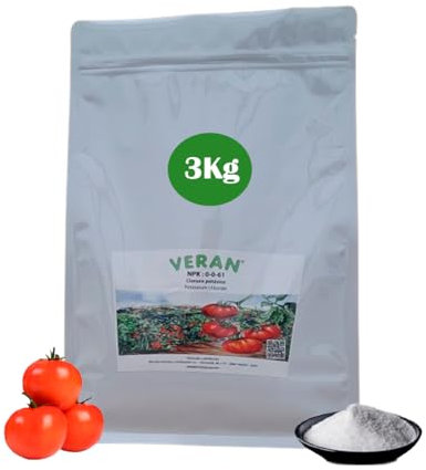 VERAN Engrais Chlorure de Potassium NPK 0-0-61 3Kg | Engrais Tomate | Engrais Riche en Potassium Hydrosoluble | Engrais Tomates Convient aussi aux Légumes, Fruits et Cultures