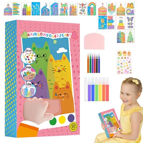 Demsyeq Squeegee Art Kids Paint Kit - Colorful Educational Rainbow Art,Craft Kits, Toddler Drawing Set for Easter, Birthday, Christmas, Valentine, Halloween