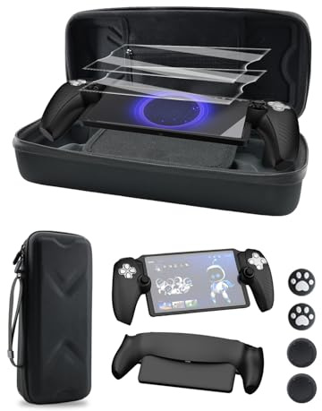 HolyFort 14 in 1 Accessories Set for PlayStation Portal Remote Player, Hard Carrying Case for PS Portal, Silicone Protective Cover, 2 Screen Protectors, 4 Thumb Grips for PS5 Portal, Black