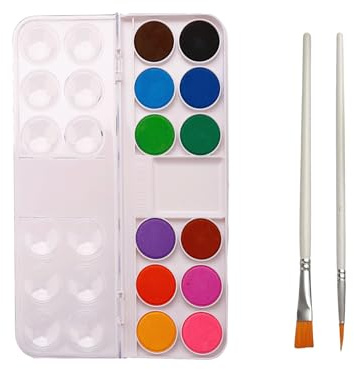 Altaroo Wasserfarbkasten 12 Farben, Tuschkasten Unterwegs mit 2 Pinseln, Wasserfarben, Wassermalkasten für Künstler und Malerei-Liebhaber