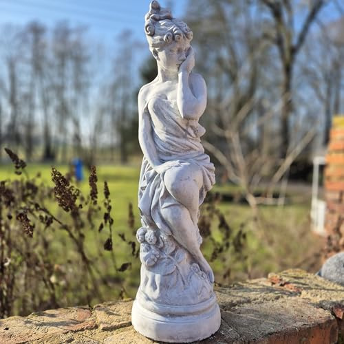 FABRIQ Statue de femme « Héraut du printemps » 66 cm – 18 kg – Sculpture de jardin en pierre – Sculpture de jardin résistante aux intempéries et au gel