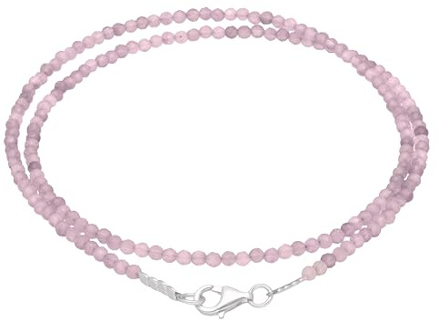 Lebensquelle Plus Edelstein Kette 2 mm facettiert mit 925 Silberverschluss | 45 cm Halskette aus Naturstein – handgefertigt, filigran & elegant | Kristall Schmuck