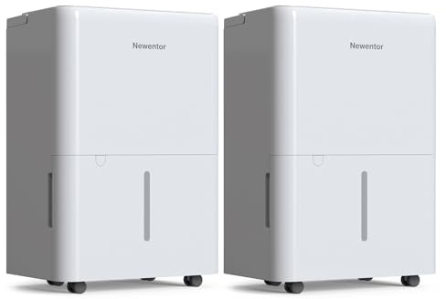 Newentor 12L Luftentfeuchter Elektrisch Keller 35dB, Entfeuchter Elektrisch Keller mit Ablaufschlauch 1m, Raumentfeuchter Elektrisch 25m²/122m³, 10 J. Gar., Filter, Timer (2 Stück)