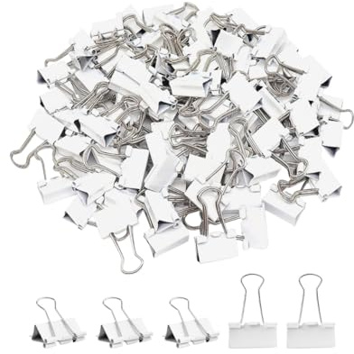 100 Stück weiße Metall-Binder-Clips, klein, zurückklappbar, Federstahl, Büroklammern, Bürobedarf, Papierklemmen für Geschäft, 15 mm