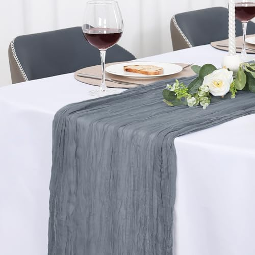 Jumdast 2 Stück Tischläufer Grau, Käsetuch Tischläufer Boho Modern | Tischläufer Outdoor Hochzeit abwaschbar Musselin Chiffon Stoff Hochzeitsdeko Taufe Deko Tischdeko (Grau, 90 x 300 cm)