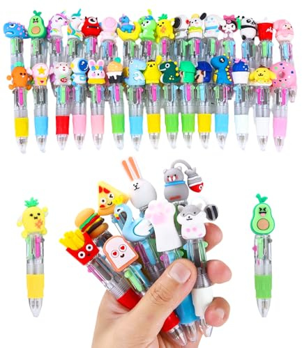 40 Pezzi Penne Multicolore e Penna Multicolore 4 Colori con Animali Kawaii per Gadget Regalini Fine Festa Compleanno Bambini, Regali Festa Compleanno Bambini Gadget, Adatte per la Natale di Scuola