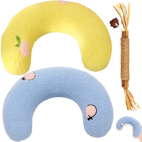 SongBuydn Cojín de valeriana para gatos, cojín de hierba gatera, 2 cojines en forma de U y 1 juguete para masticar, cojín calmante para gatos con valeriana