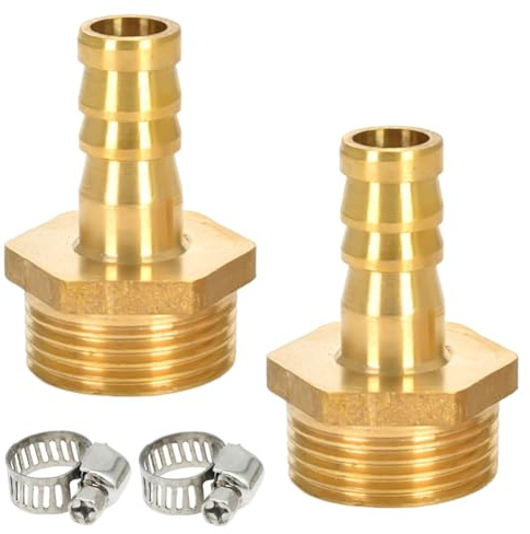 2PCS Conector de Manguera de Latón,19 mm con Púas x 1/2 Hembra Adaptador de Tubo Roscado, Accesorios de Púas de Manguera de Latón con Abrazaderas para Agua, Gas, Aire