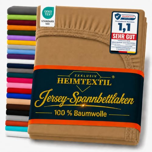 EXKLUSIV HEIMTEXTIL Marke Jersey Spannbettlaken 200 x 200 cm Nougat 100% Baumwolle Öko - Tex Zertifiziert Bed-Sheet Bettlaken Spannbetttuch Topper Leinentuch