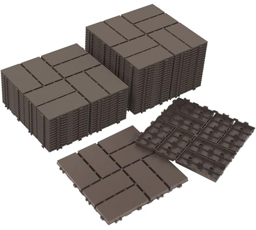 Neoaider Decking Tiles 36Pcs, 12 x 12 Waterproof Outdoor Patio Flooring All-Weather, 36 sq. ft Plastic Interlocking Floor Decking Tile for Garden Porch Poolside Balcony Backyard, Coffee Brown