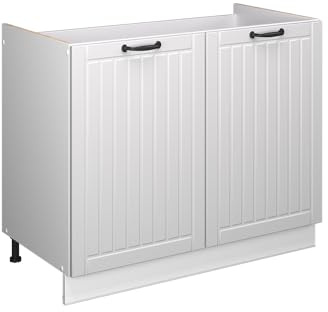 Vicco Spülenunterschrank Fame-Line, Weiß Landhaus/Weiß, 100 cm | MDF-Front · Ohne Arbeitsplatte · Höhenverstellbare Füße · Metallgriffe · Soft-Close
