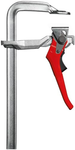 BESSEY Hebelzwinge GH30-12 | 300 mm Spannweite | 120 mm Ausladung | Bis zu 5x schnelleres Spannen mit hoher Spannkraft durch Hebelmechanismus, federnd-elastisch bei Holz und Metall