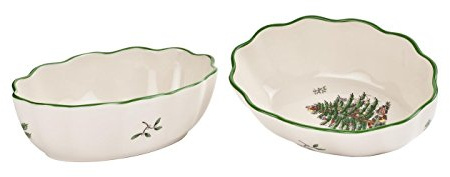 Spode Ovale Schale, Weihnachtsbaum, geriffelt, 2 Stück