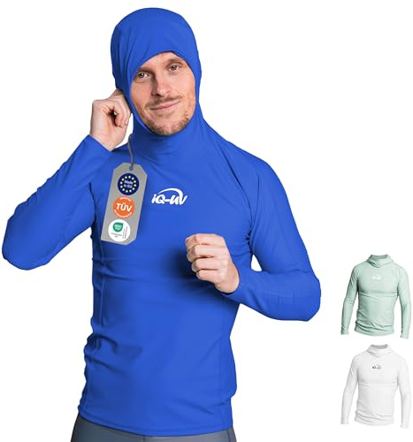 iQ-UV Shirt für Herren Kapuzenshirt Langarm – Rashguard für Herren mit UPF 50+ Sonnenschutz für Aktiv- und Wassersport – Schwimmshirt für Männer – Atmungsaktiv und schnelltrocknend