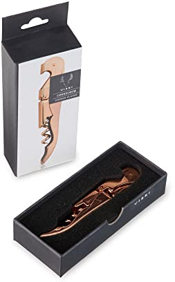 Viski Summit Double Hinged Waiters Corkscrew Wine Opener with Foil Cutter, Durable Stainless Steel with Built-in Bottle Opener for Beers and Soft Drinks, Home Bar, Kitchen, Travel, Set of 1, Copper