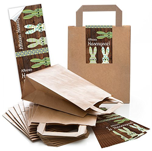 Logbuch-Verlag 25 kleine Ostertüte Geschenktüte Ostern 18 x 8 x 22 cm Papiertasche MIT Osterhase Aufkleber zum Befüllen