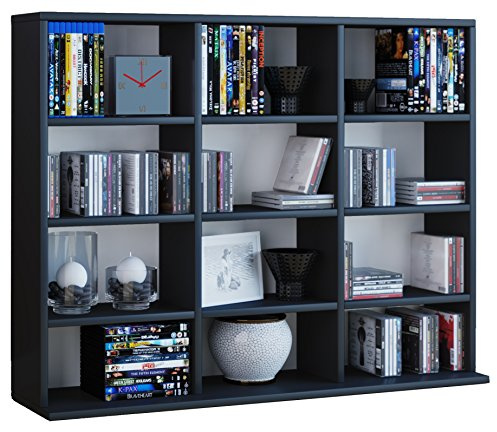 VCM Standregal 102x23x82 cm 12 Fächer Holzwerkstoff für CDs DVDs | Aufbewahrung für CDs, DVDs und Bücher - Wohnzimmer, Büro oder Flur - für Sammler und Musikliebhaber - offenes Fachregal