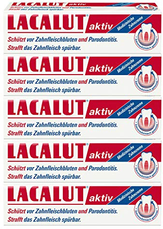 LACALUT AKTIV ZAHNCREME, 100ml Zahnpasta, sofort spürbare Straffung und Festigung des Zahnfleischs, effektive Zahnpflege & Zahnfleischpflege, 5 x 100ml