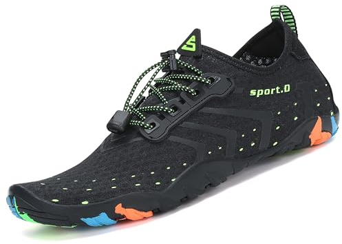 SAGUARO Zapatillas de Agua para Hombre Mujer Secado Rápido Escarpines Transpirable Antideslizantes Zapatos de Playa, Corrugado Negro 40