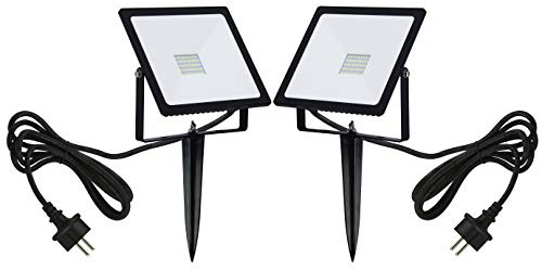 Trango 2er Pack 30 Watt IP65 LED Gartenstrahler 2TG3082 Teichstrahler, Außenstrahler, Fluter, Flutlicht 2700K warmweiß Außenwandstrahler, Wegbeleuchtung, Strahler, Außenleuchte, Wandlampe