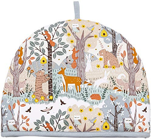 Ulster Weavers Teewärmer, Waldtiere, 35 x 35 cm, 100% Baumwolle, Stövchen mit Fuchs, Bär, Kaninchen und Eichhörnchen, Teewärmer, Waldtiere, Fuchs-Geschenke, Eulen-Geschenke, Waldgeschenke
