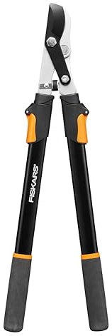 Fiskars Teleskop-Astschere für frisches Holz, Antihaftbeschichtet, Gehärteter Präzisionsstahl, Grifflänge: 63 bis 83 cm, Schwarz/Orange, L13, 1027528