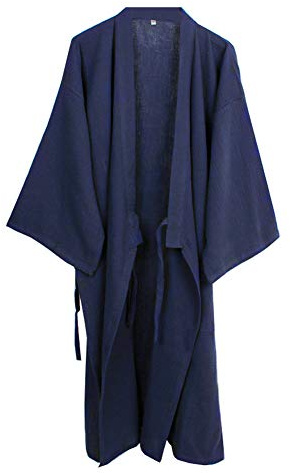 Camisón japonés para Hombre, Pijama, Kimono, algodón, camisón [Azul Marino, Talla L]