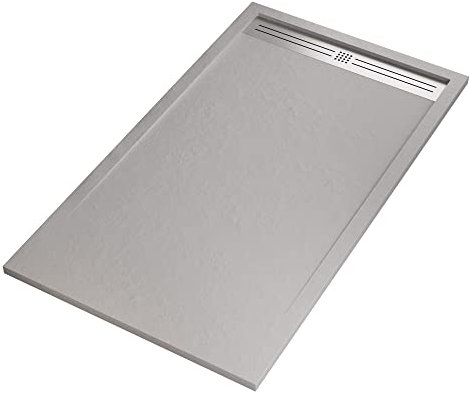 Duschwanne aus hellgrauem Marmorharz mit RELAX-Stein-Beton-Effekt - 90x140