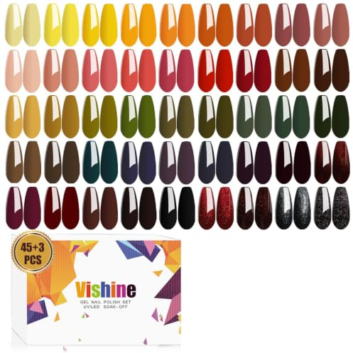 VIshine UV Nail Polish Set, 48 Pieces Gel Polish with Base Coat, Shiny & Matte Top Coat, Classic Color for Fall and Winter, Nail Gel Set for Nail Design 8ml