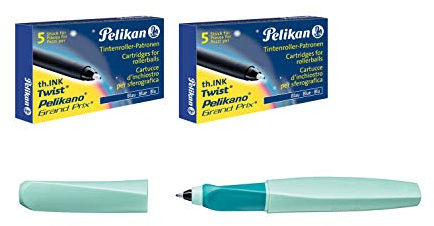 Pelikan 814898 Tintenroller Twist Neo Mint, inklusive 2 Rollerpatronen, 1 Stück (Neo Mint + Patronen)