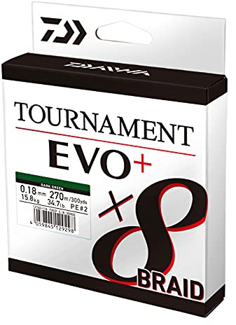Daiwa Tournament x8 Braid EVO+, 900m, Dunkelgrün, Geflochtene Angelschnur