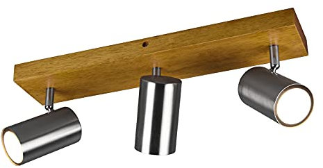 meineWunschleuchte 3-flammiger Deckenstrahler mit Holzbalken, Spots Silber matt, Breite 44cm