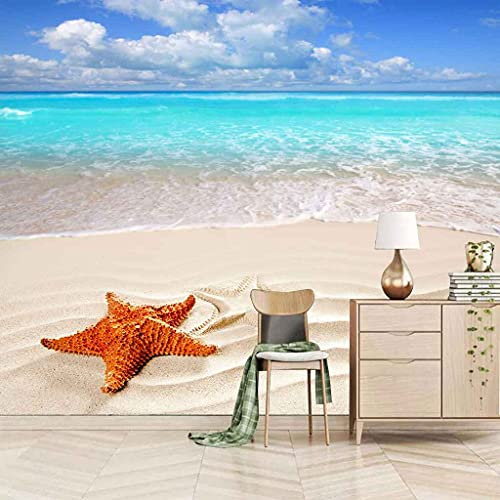 FVGKYS Wandbilder Schlafzimmer Erwachsene Kinder Tapete Plakate 3D Roter Seestern Am Strand Selbstklebend Wandgemälde Wandtattoo Kunst Dekoration Für Wohnzimmer Küche Wanddekoration 350x256cm