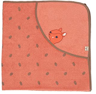 Sterntaler Baby Mädchen Badetuch Baby GOTS Enna - Badeponcho Baby, Kapuzenhandtuch, Badehandtuch Kinder Eichhörnchenmotiv - Bio - 100x100 cm - Koralle