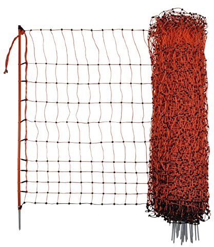 Kerbl Hobbyfarming PoultryNet, 106cm, 50m, Geflügelnetz, Weidezaunnetz, elektrifizierbar, Einzelspitze, orange, 15 Pfähle, Hühner, Gänse, Puten, 3 Jahre Garantie UV-Stabilität
