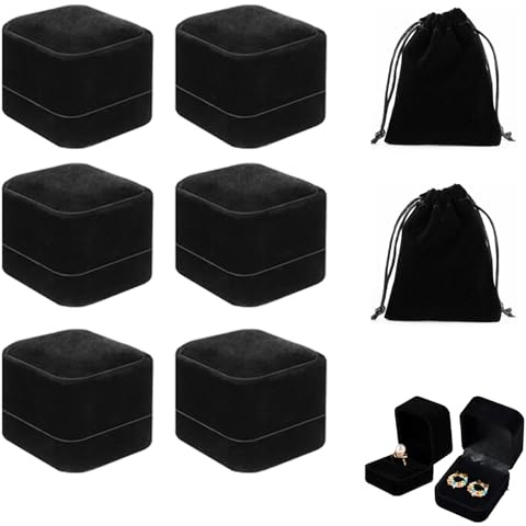 Eabdice 6 Morceaux Boîte de Bague de Fiançailles, Bagues de Fiançailles Boîte à Bagues, Avec deux Poches de Rangement, Postuler à pour Fiançailles, Mariage, Anniversaire(Le Noir)