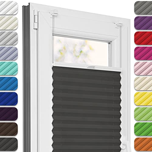 Estika Plissee ohne Bohren, Premium Klemmfix - 80cm Breite x 180cm Höhe - Anthrazit - Metal Plisseehalter ohne Bohren, Modern Sichtschutz für Fenster, Jalousien Fenster für innen