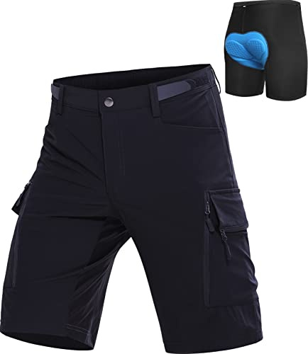 Cycorld MTB Hose-Kurz-Herren-Fahrradhose-Gepolstert, Schnelltrocknende MTB Shorts Radlerhose Atmungsaktiv Radhose Herren Kurz mit Haken- und Flauschband(Upgrade Schwarz, XXL)