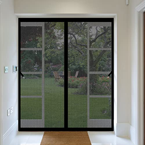 Magnetische Fliegengitter-Tür 80 x 210 cm Insektenschutz Gaze Ohne Bohren komplett aufgebaut Fliegenvorhang Für Balkontü Terrassentür Patio Türen Kellertür, Schwarz