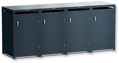 Metzler Mülltonnenbox 4er 240L aus massivem und pulverbeschichtetem Stahl in Anthrazit | Mülltonnenverkleidung für 4 Tonnen | Abfallbehälter Verkleidung | abschließbar | Müllbox | Tonnenhaus