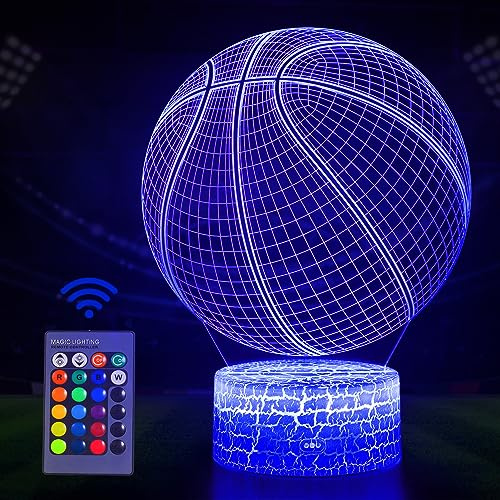 Basketpresenter för pojkar och flickor, basketboll 3D-nattlampa, 3D-illusionslampa med 16 färger fjärrkontroll, dekorativ skrivbordslampa, kreativ bästa födelsedagspresenten för barn och sportfans