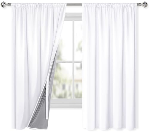 XWZO 100% Blickdichte Vorhänge Wohnzimmer, Vorhänge mit Kräuselband, Gardinen Schlafzimmer, Doppellagige Dicke Verdunklungsvorhänge Thermovorhang Kälteschutz, 175x140 cm(HxB) Weiß 2er Set