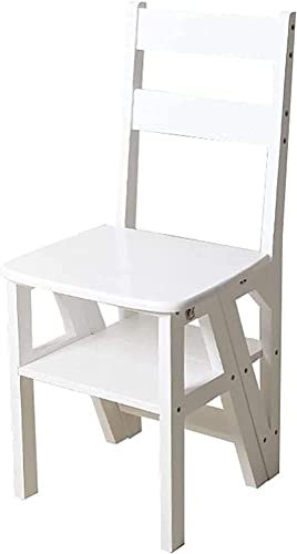 AAMNA Tritthocker, klappbarer Tritthocker aus Holz, tragbarer Leiterstuhl, Hocker, Multifunktions-Trittleiter/Treppenstuhl für Heimbibliothek, max. 4 Stufen (Holzfarbe) (Holzfarbe) (Weiß R)