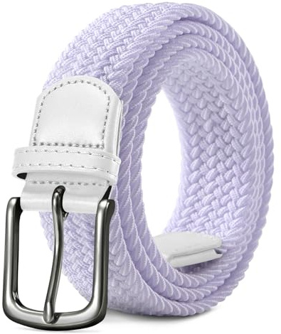 LAKIDAY Tygbälte Stretchbälte Flätat Bälte Elastiskt Flätat Bälte För Män Och Kvinnor Brett 3,5 cm Vit Längd 110 cm