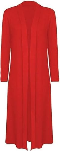 Womens Ladies Floaty Casual Waterfall Long Sleeves Open Front Duster Coat Maxi Long Cardigan, Soft Warm Oversized Boyfriend Collared Top Jacket Blazer Overcoat UK Plus Size 8-26, Red -20-22