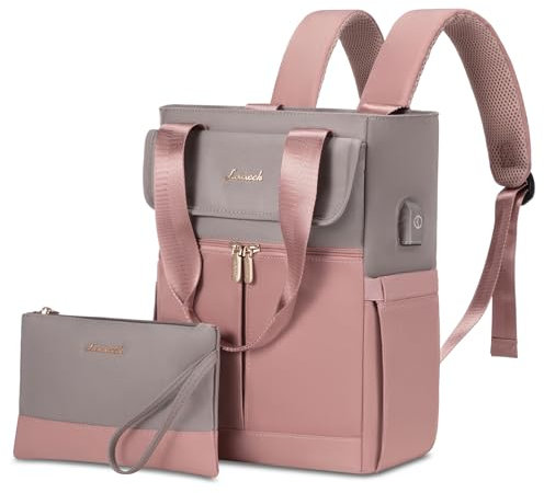LOVEVOOK Rucksack Damen Klein, Kleiner Rucksacks Damen Cityrucksack Mini Rucksacktasche Elegant Handtasche Schultertasche, Wasserdicht Laptop Rucksack 13,3 Zoll, Grau Rosa