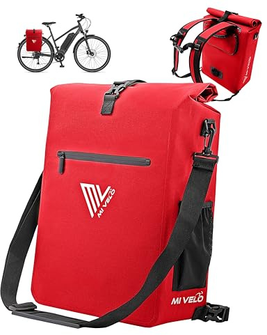 MIVELO Fahrradtasche für Gepäckträger - 3in1 Gepäckträgertasche Rucksack Umhängetasche - 100% wasserdicht und PVC-frei - mit herausnehmbarer Laptoptasche (Rot)