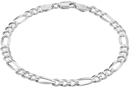 KISPER Pulsera de cadena de eslabones Figaro de plata de ley 925 maciza italiana de 5 mm, corte de diamante, para hombres y mujeres con cierre de langosta, fabricada en Italia, Plata de ley