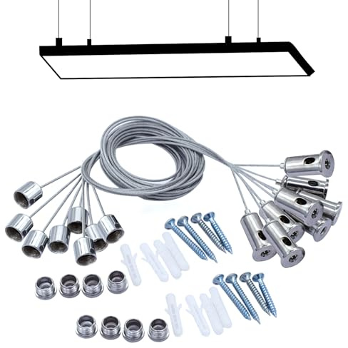 Vastsea 8 PiècesCorde à Suspendre Câble, Kit de Suspension Plafond, Fil de Suspension Réglable Kit, pour Plafonnier à Panneau LED (1.5 mm x 1 m)